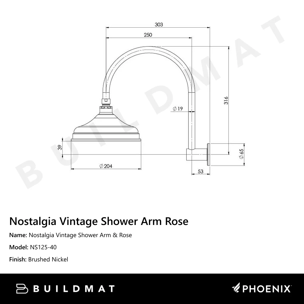 Phoenix Nostalgia Vintage Shower Arm & Rose Brushed Nickel - Image 4