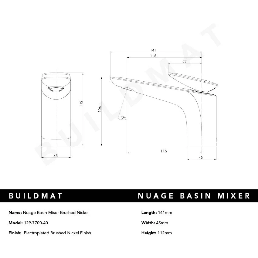 Phoenix Nuage Basin Mixer Brushed Nickel - Image 4