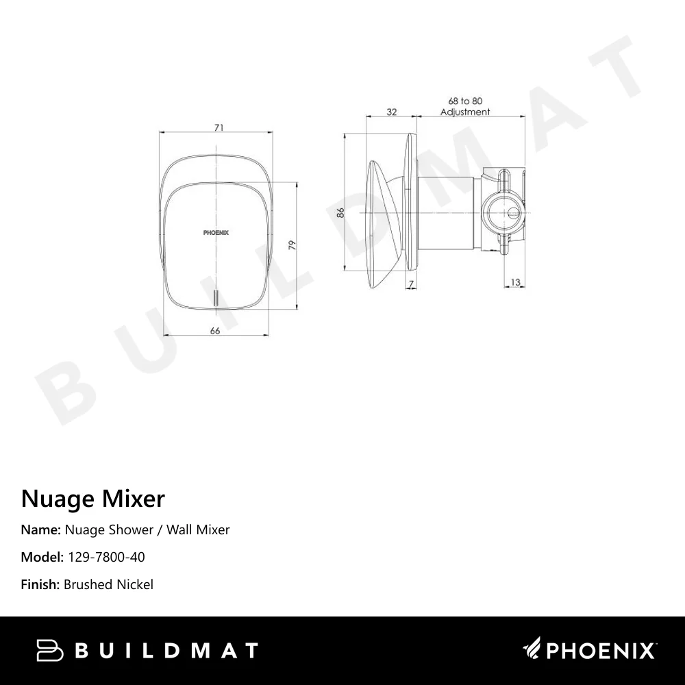 Phoenix Nuage Shower / Wall Mixer Brushed Nickel - Image 4