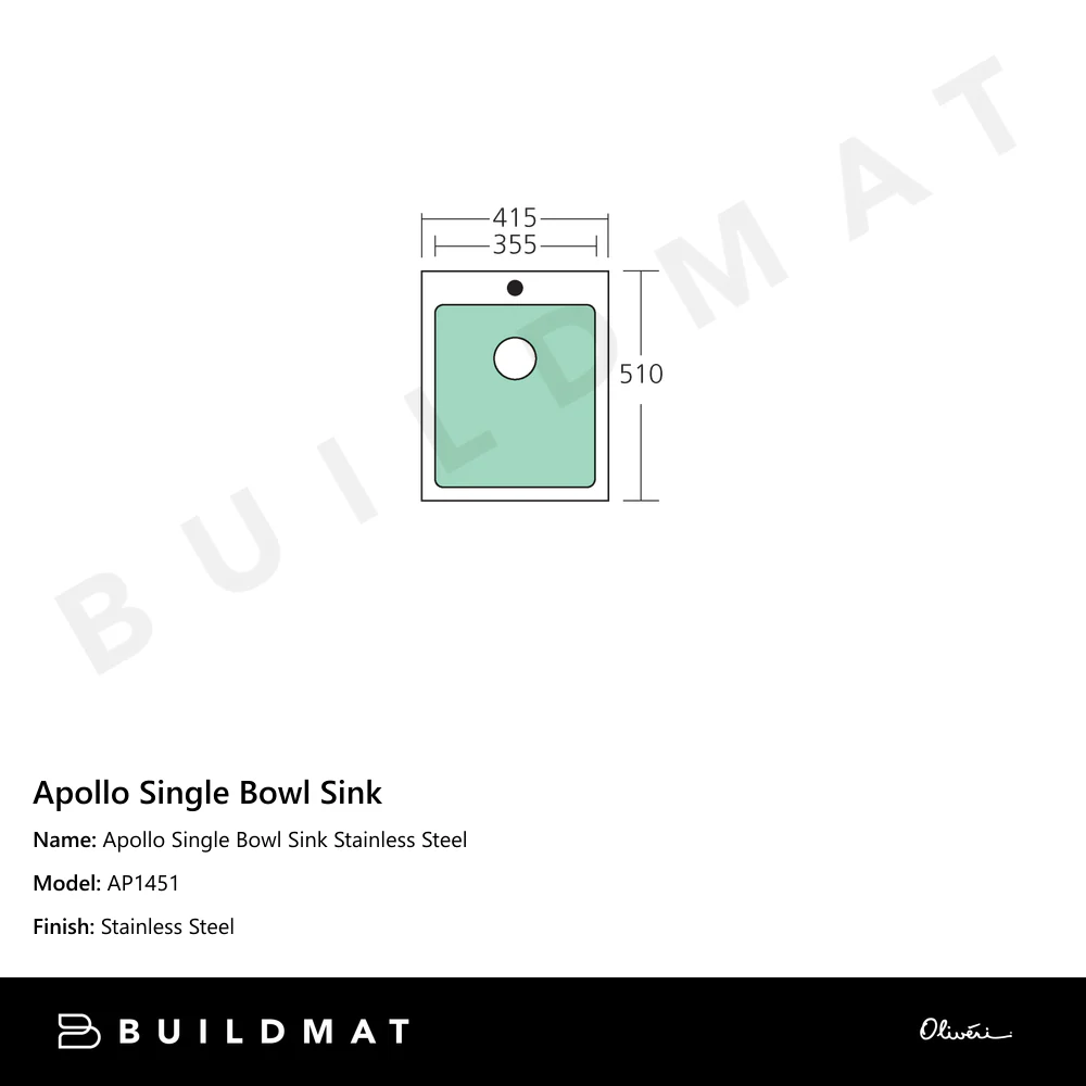 Oliveri Apollo Single Bowl Sink Stainless Steel - Image 4