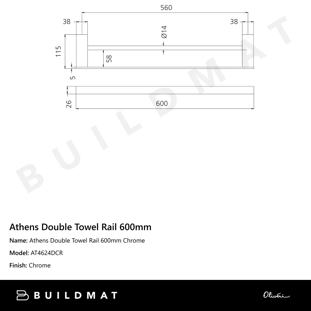 Oliveri Athens Double Towel Rail 600mm Chrome - Image 4