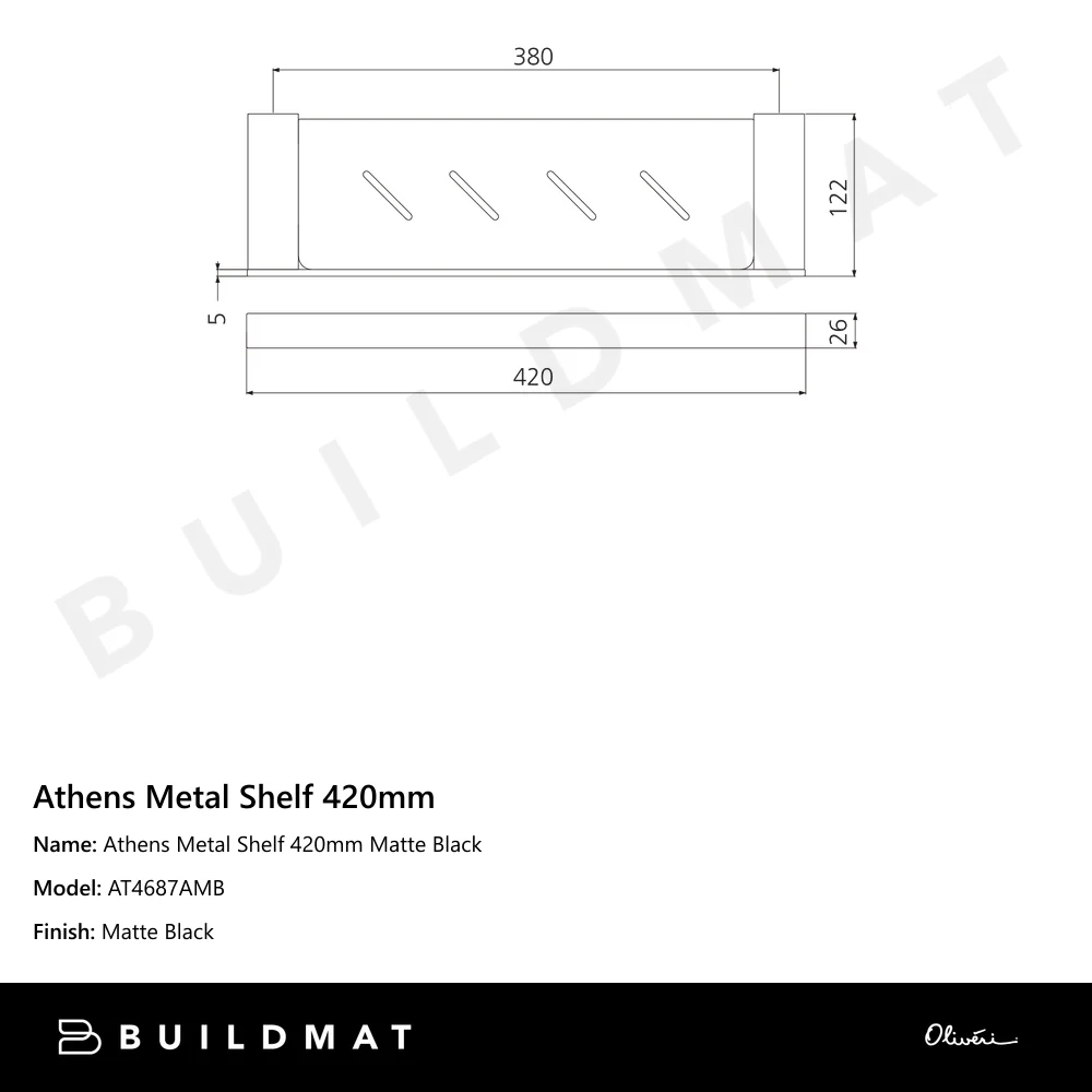 Oliveri Athens Metal Shelf 420mm Matte Black - Image 4