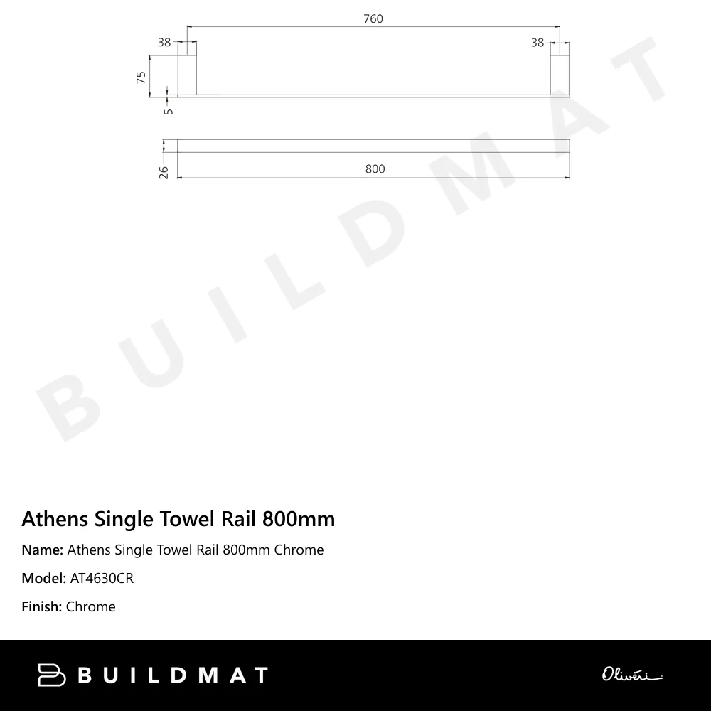 Oliveri Athens Single Towel Rail 800mm Chrome - Image 4