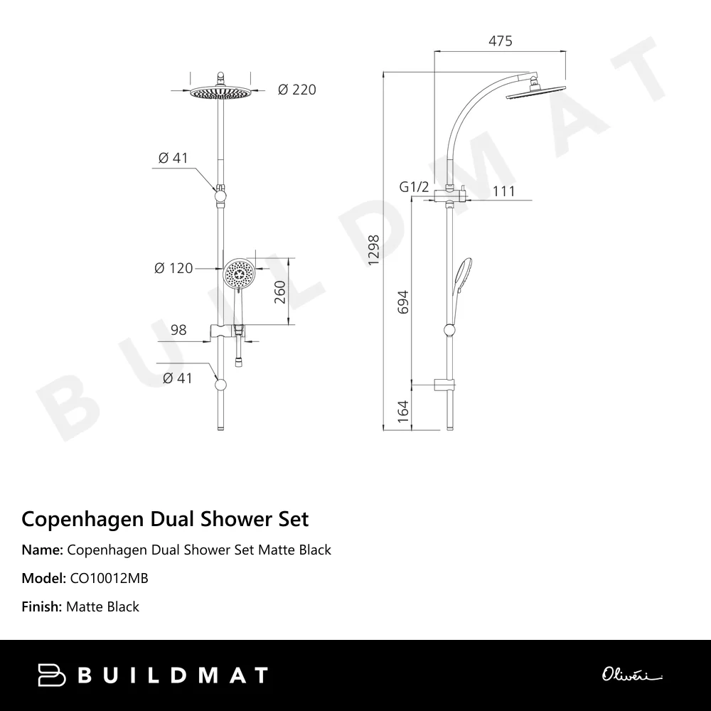 Oliveri Copenhagen Dual Shower Set Matte Black - Image 4