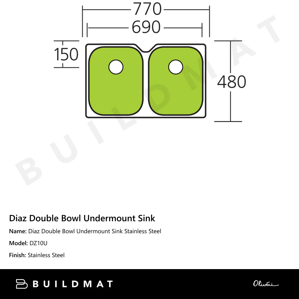 Oliveri Diaz Double Bowl Undermount Sink Stainless Steel - Image 4