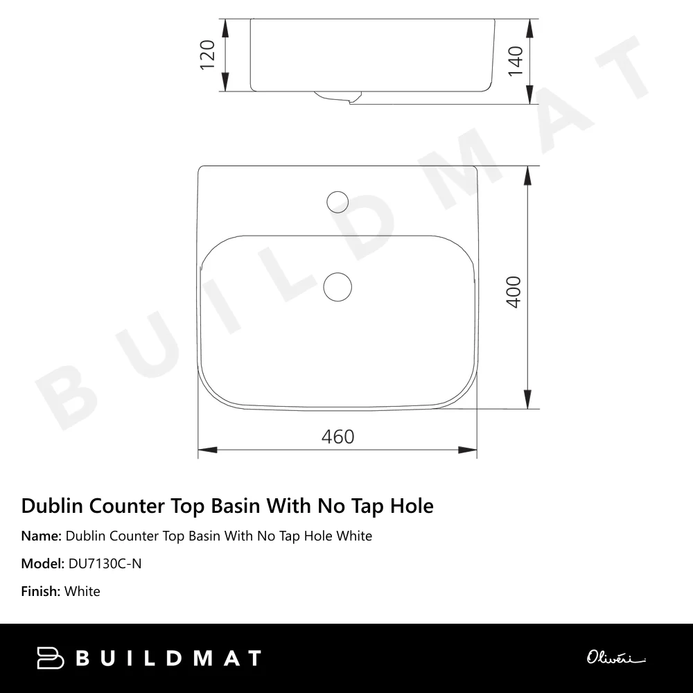 Oliveri Dublin Counter Top Basin With No Tap Hole White - Image 4