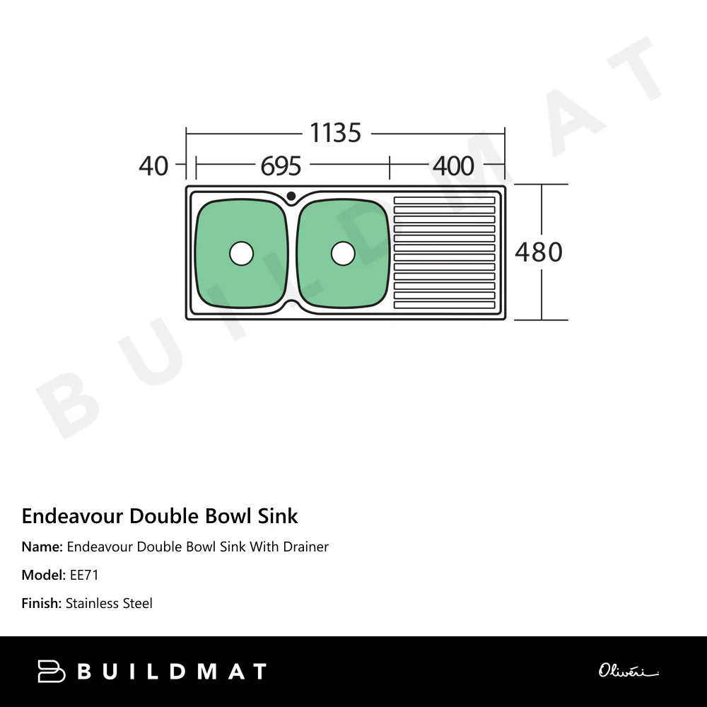 Oliveri Endeavour Double Bowl Sink With Right Drainboard Stainless Steel - Image 4