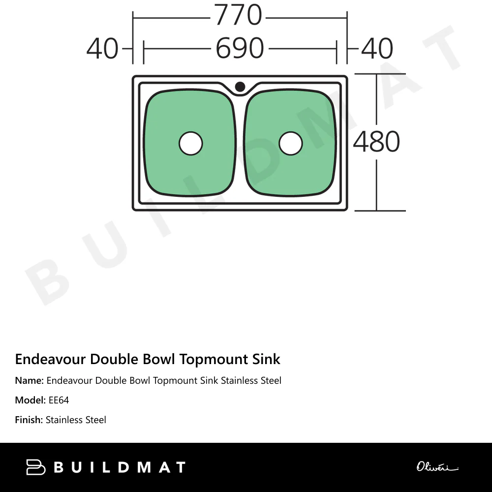 Oliveri Endeavour Double Bowl Topmount Sink Stainless Steel - Image 4