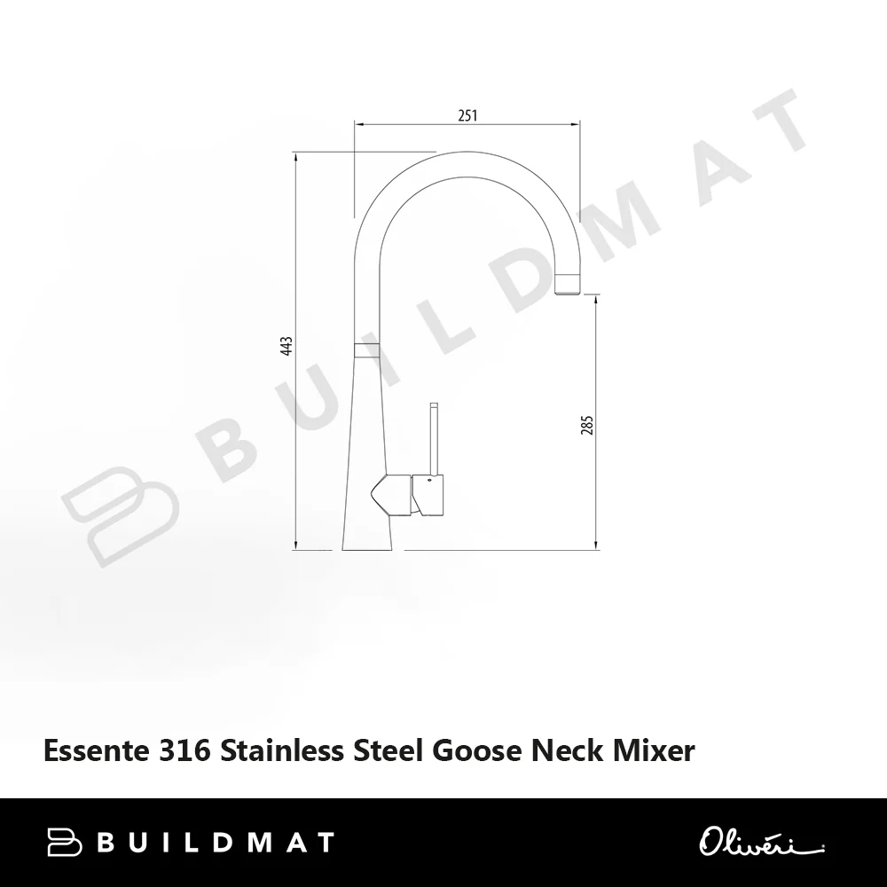 Oliveri Essente 316 Stainless Steel Goose Neck Mixer Lead Free - Image 4