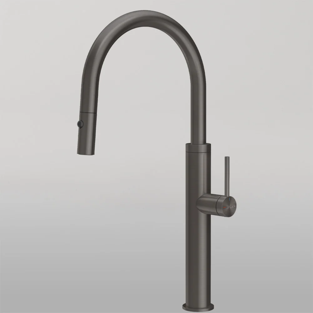 Gessi 316 Smooth Goose Neck Pull Out Spray Mixer Brushed Black - Image 2