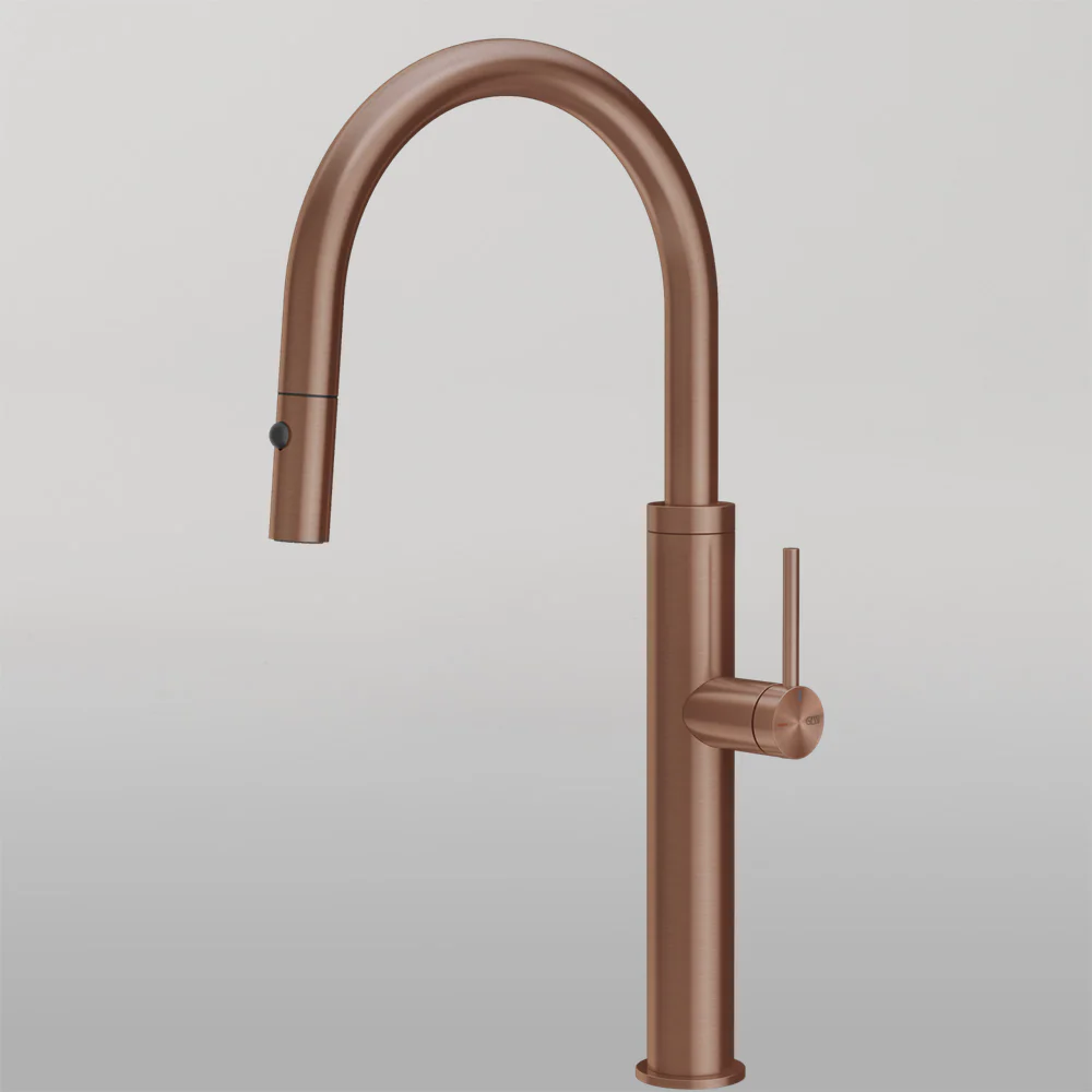 Gessi 316 Smooth Goose Neck Pull Out Spray Mixer Brushed Copper - Image 2