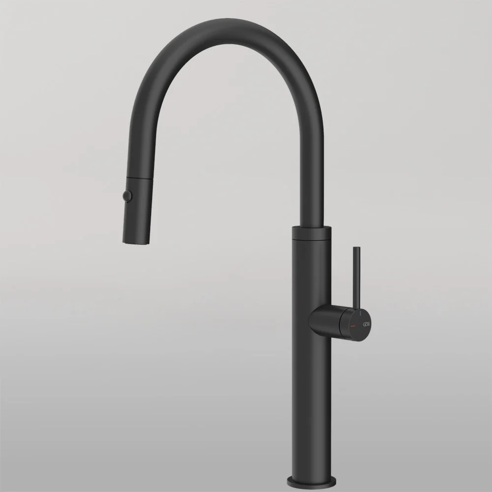 Gessi 316 Smooth Goose Neck Pull Out Spray Mixer Matte Black - Image 2