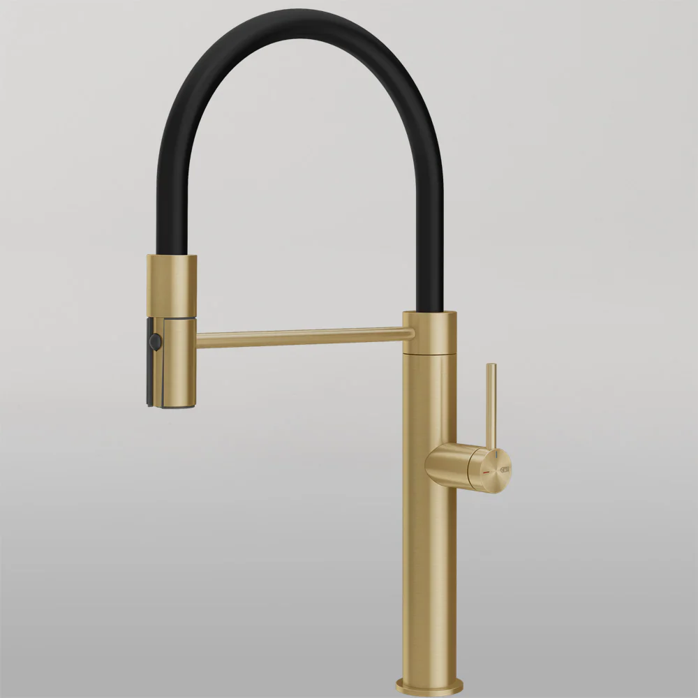 Gessi 316 Smooth Goose Neck Semi-Professional Spray Mixer Brushed Brass - Image 2