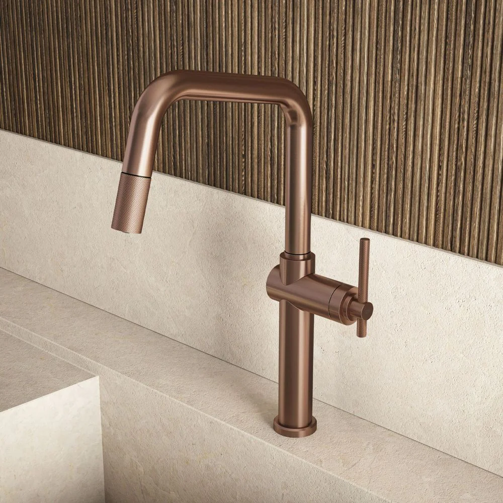 Gessi Habito Square Goose Neck Pull Out Mixer Brushed Copper - Image 2