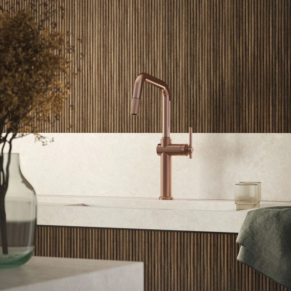 Gessi Habito Square Goose Neck Pull Out Mixer Brushed Copper - Image 4