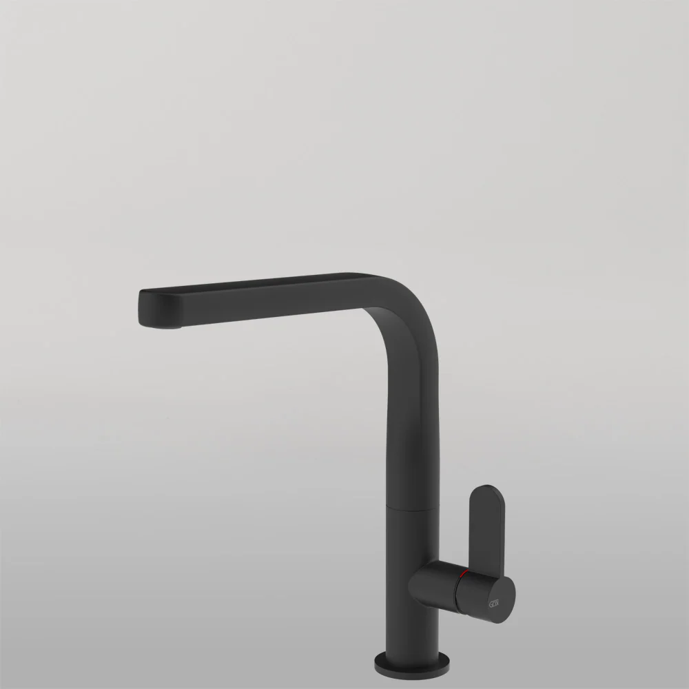 Gessi Helium Right Angle Square Swivel Mixer Matte Black - Image 2