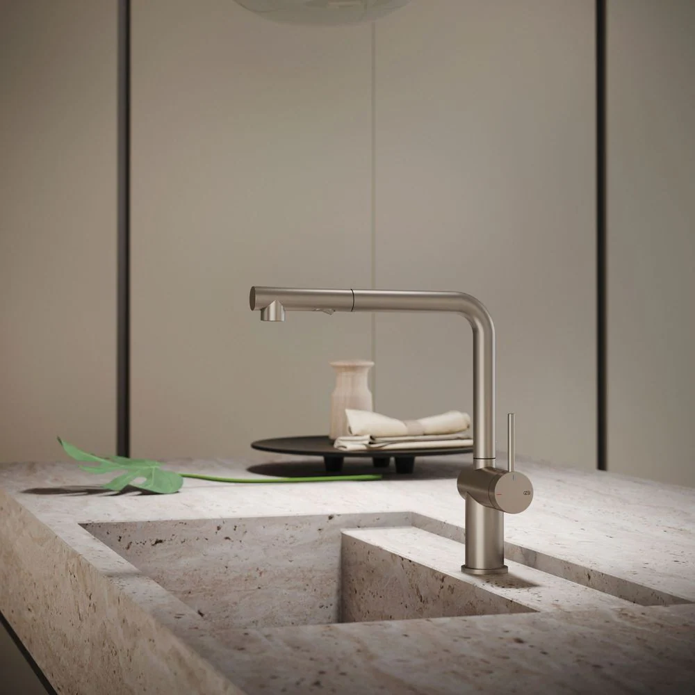Gessi Inedito Right Angle Pull Out Spray Mixer Brushed Nickel - Image 2
