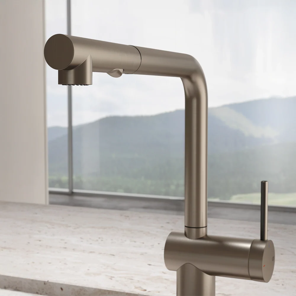 Gessi Inedito Right Angle Pull Out Spray Mixer Brushed Nickel - Image 5
