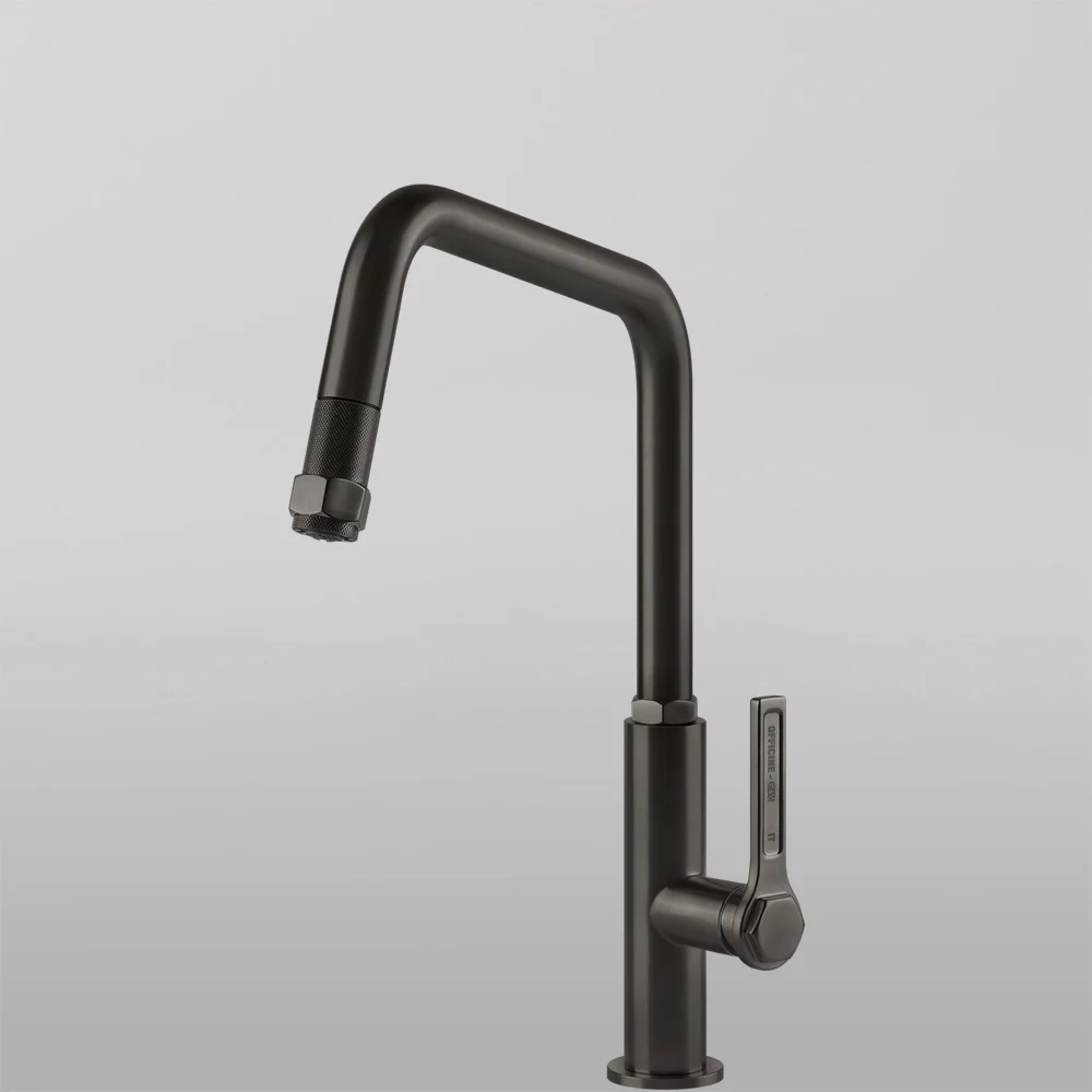 Gessi Officine Square Goose Neck Pull Out Mixer Brushed Black - Image 2
