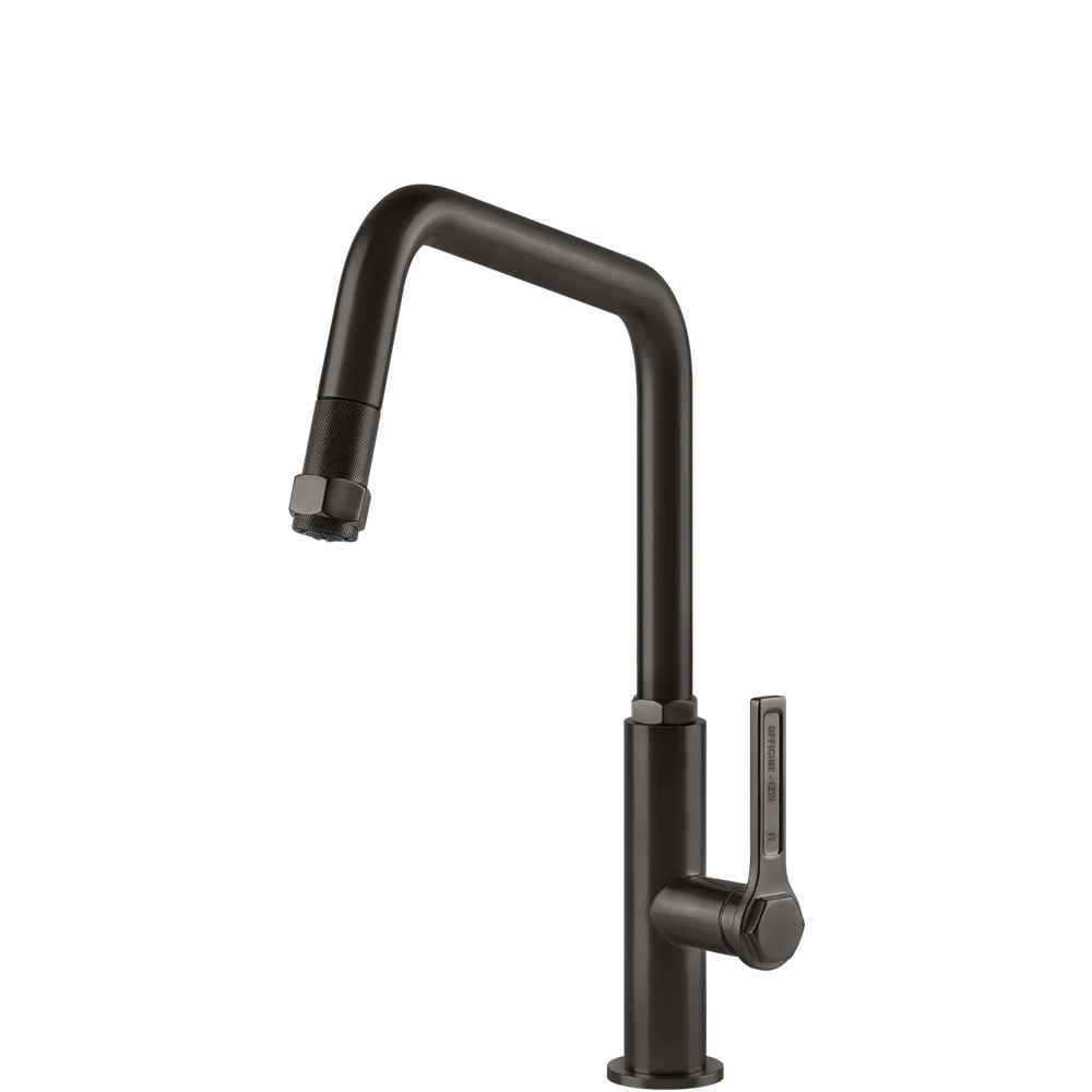 Gessi Officine Square Goose Neck Pull Out Mixer Brushed Black - Image 3