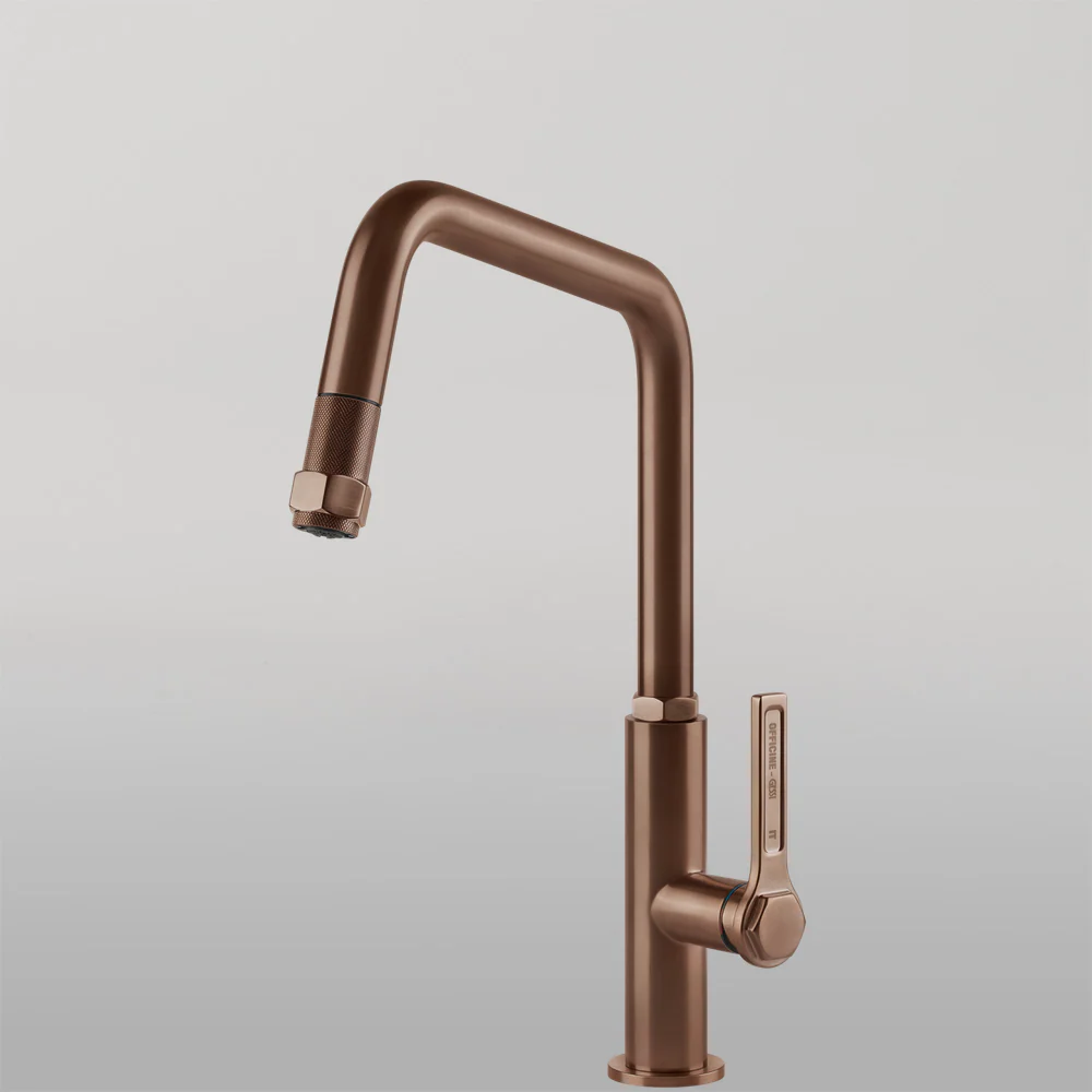Gessi Officine Square Goose Neck Pull Out Mixer Brushed Copper - Image 2