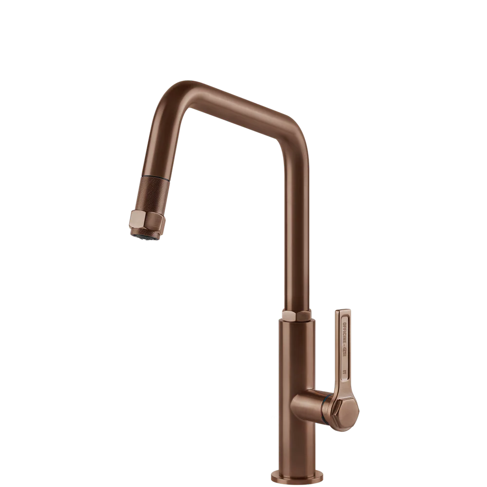 Gessi Officine Square Goose Neck Pull Out Mixer Brushed Copper - Image 3
