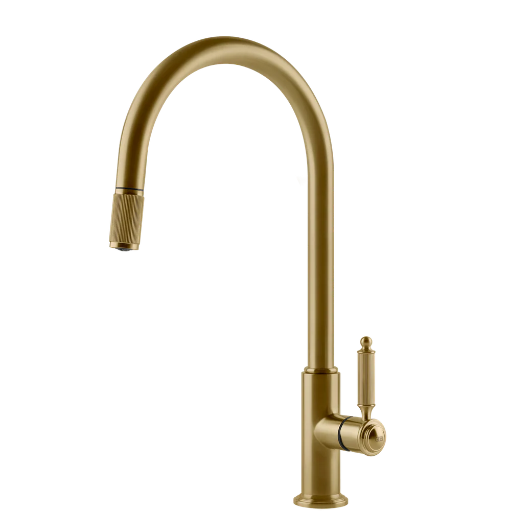 Gessi Venti20 Goose Neck Pull Out Mixer Brushed Gold - Image 3