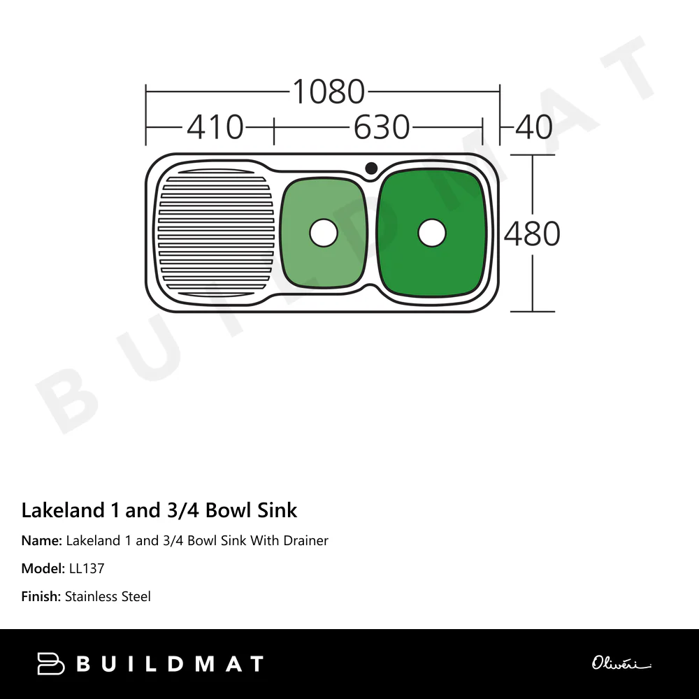 Oliveri Lakeland 1 And 3/4 Bowl Sink With Left Drainboard Stainless Steel - Image 4