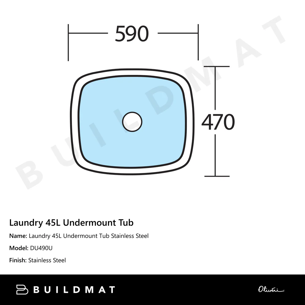 Oliveri Laundry 45L Undermount Tub Stainless Steel - Image 4