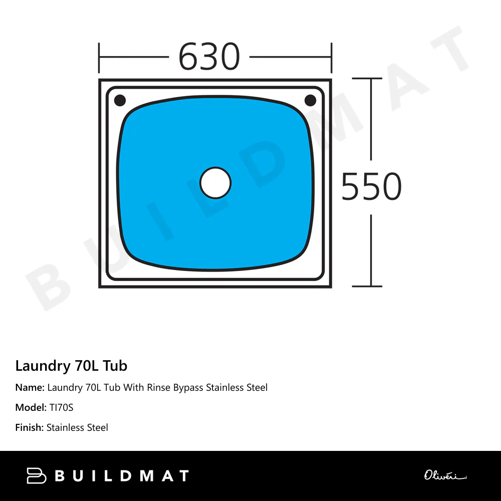 Oliveri Laundry 70L Tub With Rinse Bypass Stainless Steel - Image 4
