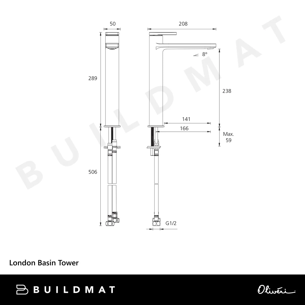 Oliveri London Basin Tower Chrome Lead Free - Image 4