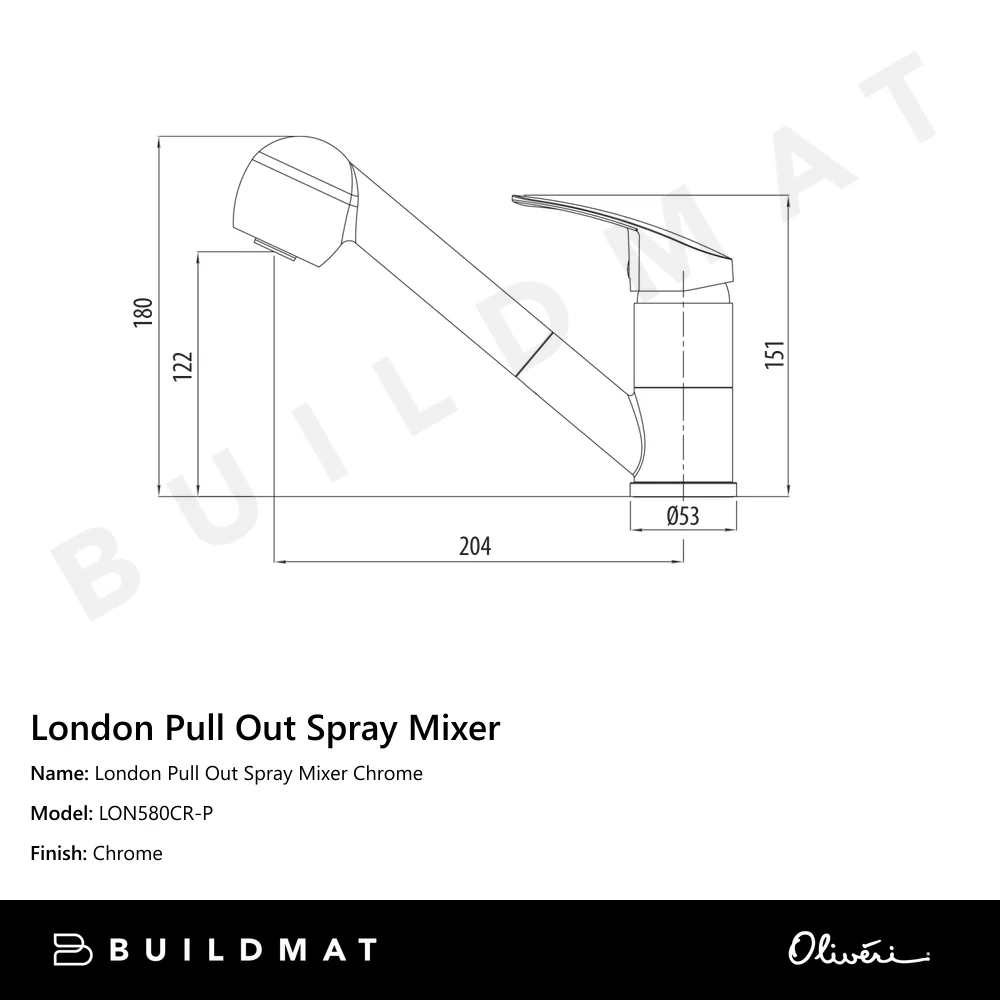 Oliveri London Pull Out Spray Mixer Chrome - Image 4