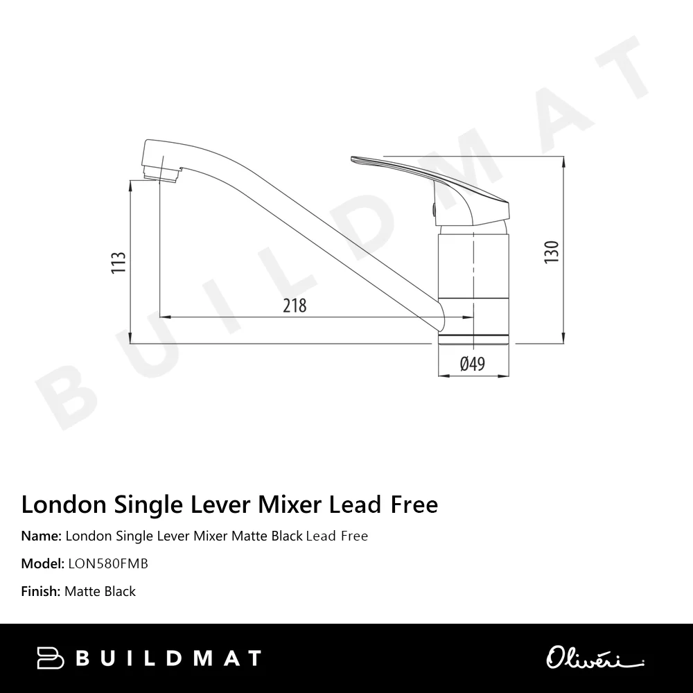Oliveri London Single Lever Mixer Lead Free Matte Black - Image 4