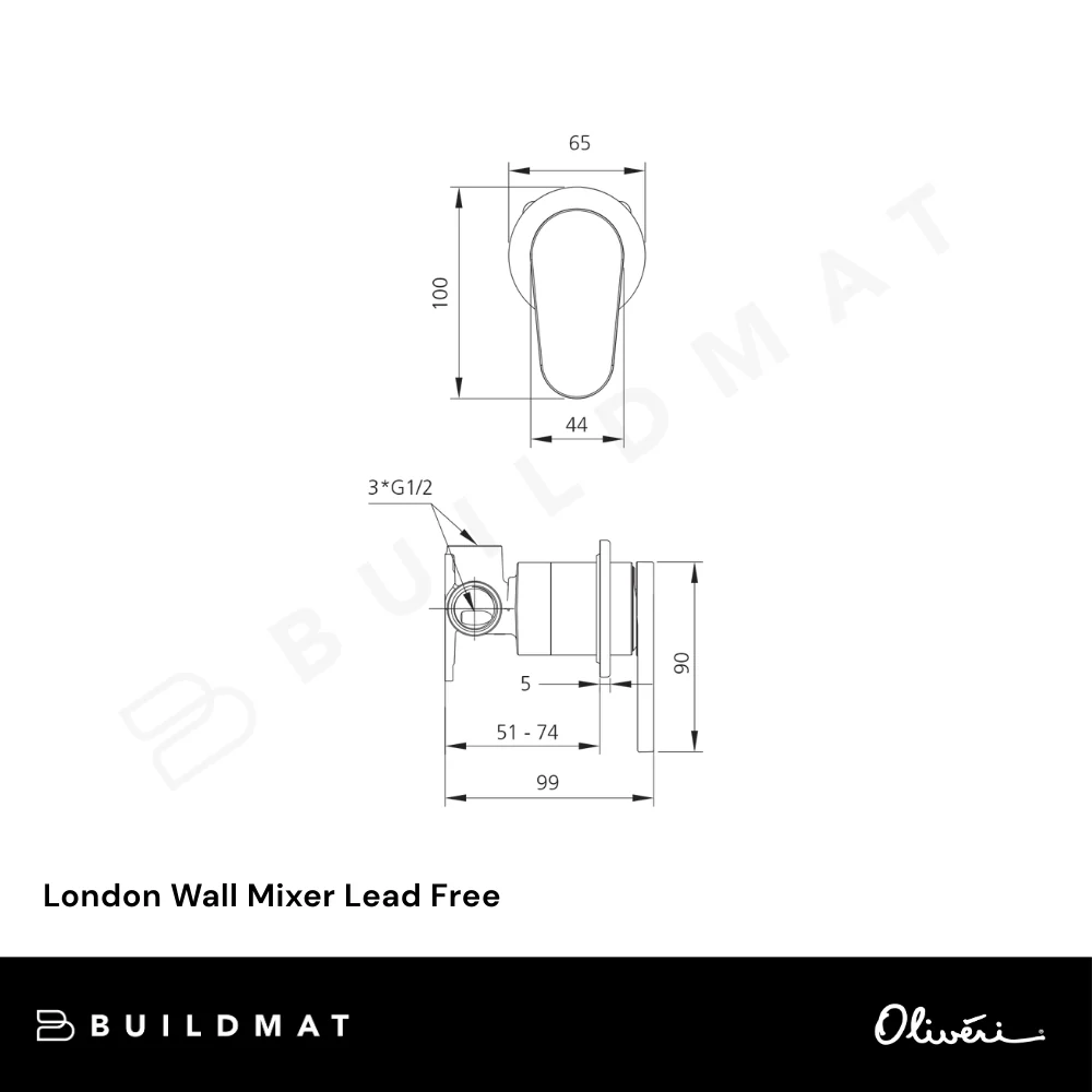 Oliveri London Wall Mixer Chrome Lead Free - Image 4