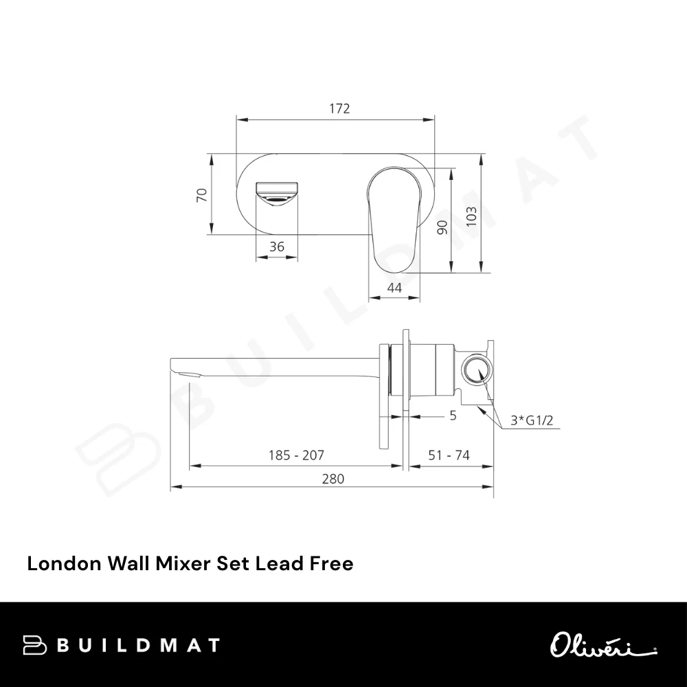 Oliveri London Wall Mixer Set Chrome Lead Free - Image 4