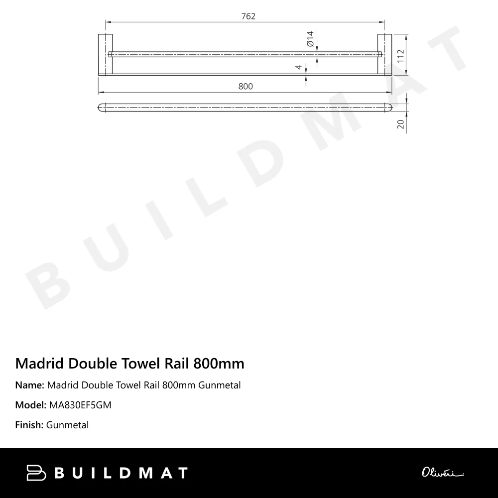 Oliveri Madrid Double Towel Rail 800mm Gunmetal - Image 4