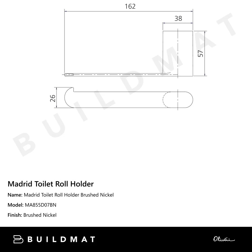 Oliveri Madrid Toilet Roll Holder Brushed Nickel - Image 4