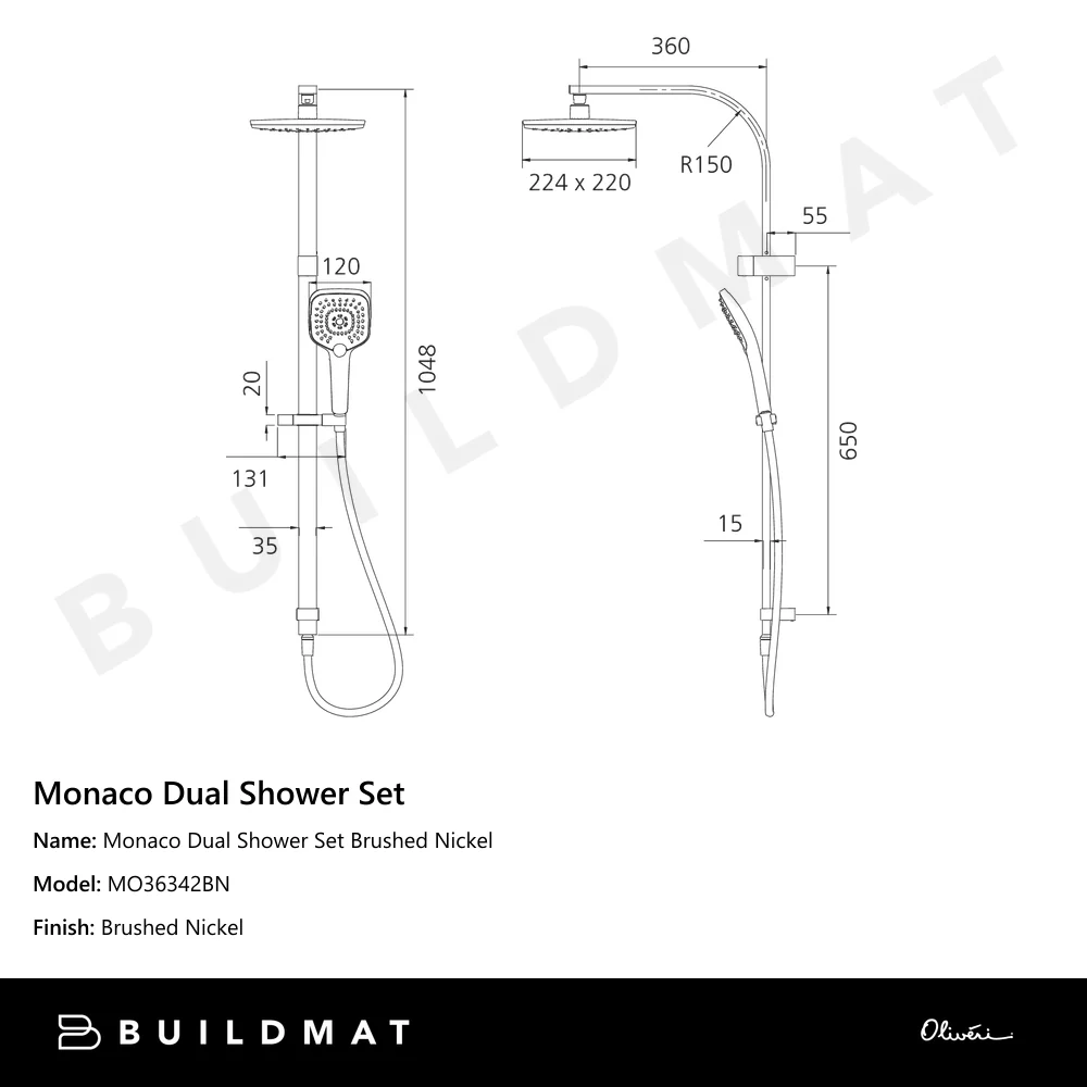 Oliveri Monaco Dual Shower Set Brushed Nickel - Image 4