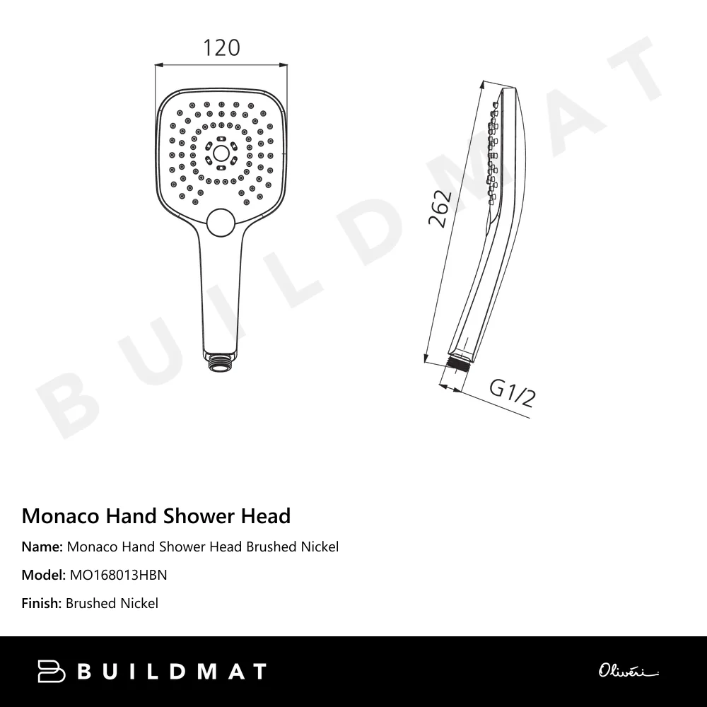 Oliveri Monaco Hand Shower Head Brushed Nickel - Image 4