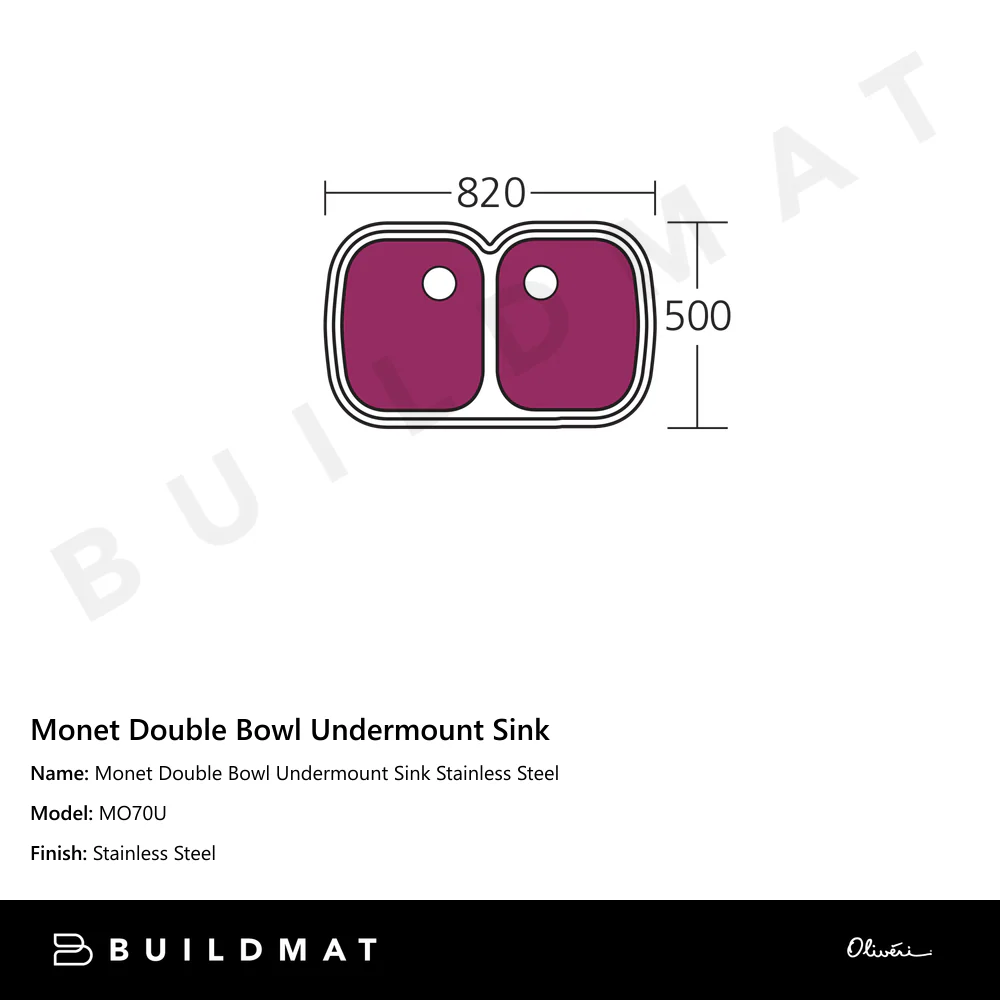 Oliveri Monet Double Bowl Undermount Sink Stainless Steel - Image 4