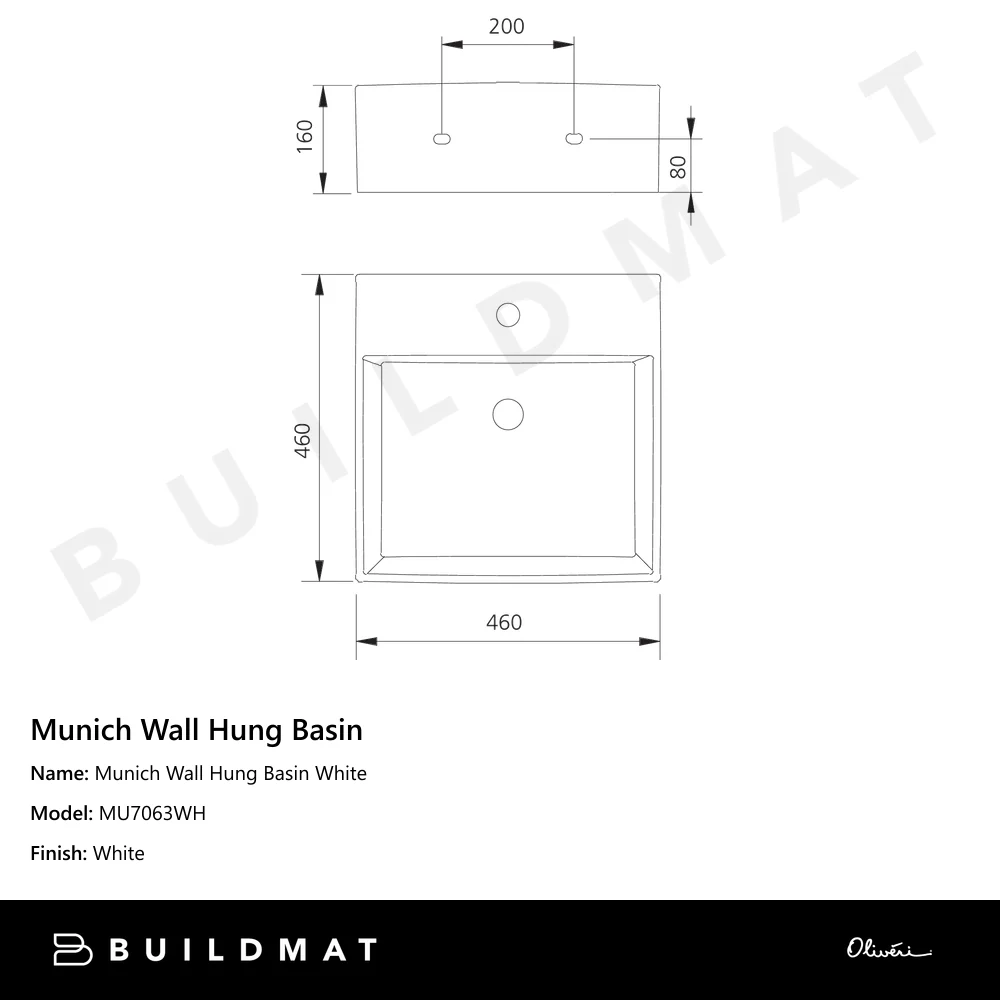 Oliveri Munich Wall Hung Basin White - Image 4