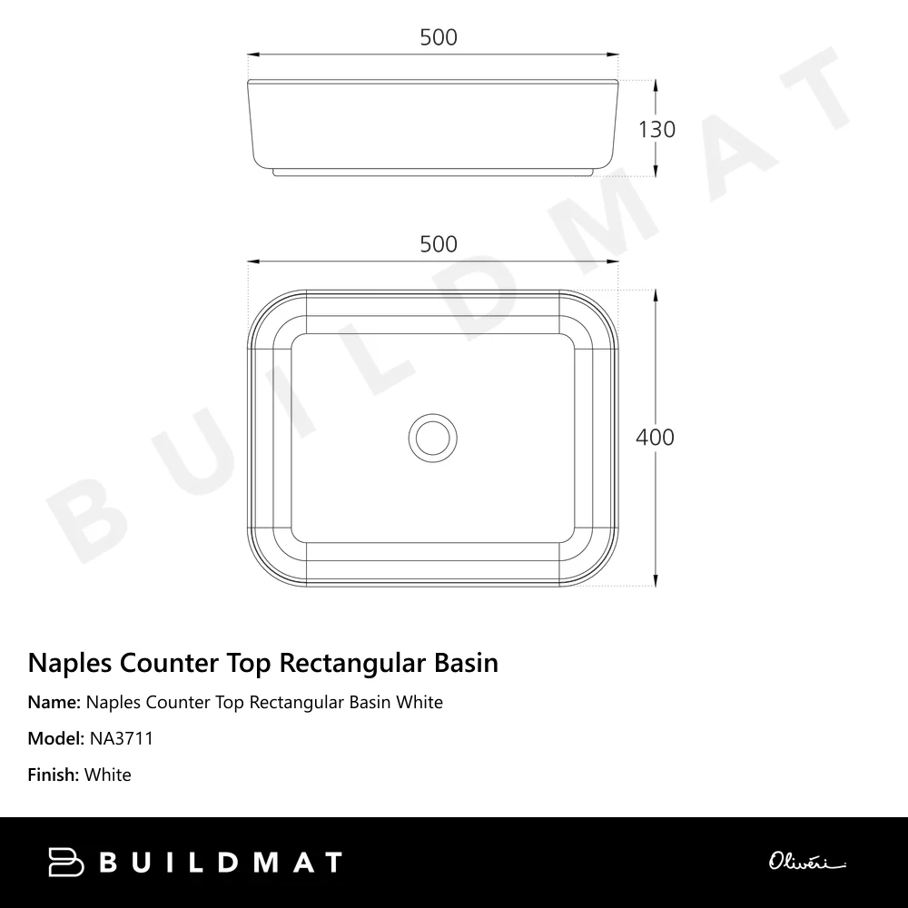 Oliveri Naples Counter Top Rectangular Basin White - Image 4