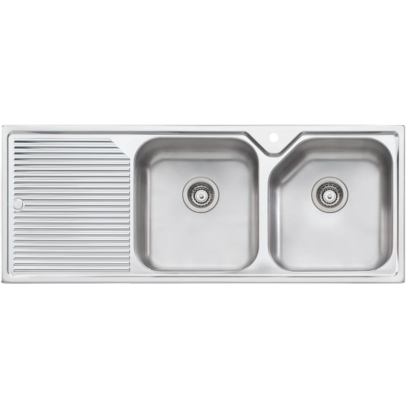 Oliveri Nu-Petite Double Bowl Topmount Sink With Left Drainboard Stainless Steel - Image 3