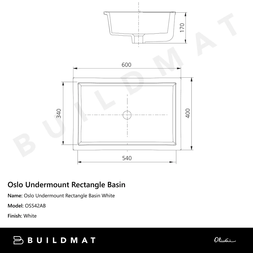 Oliveri Oslo Undermount Rectangle Basin White - Image 4