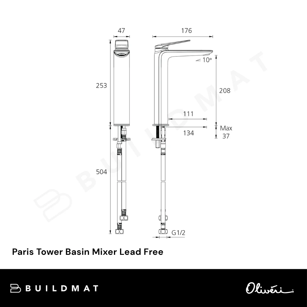 Oliveri Paris Tower Basin Mixer Matte Black Lead Free - Image 4