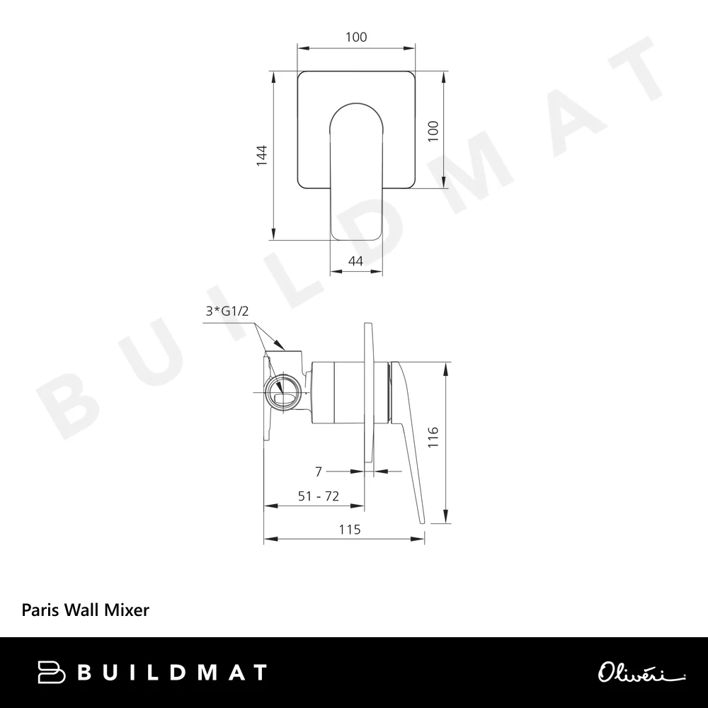 Oliveri Paris Wall Mixer Complete Kit Matte Black Lead Free - Image 4