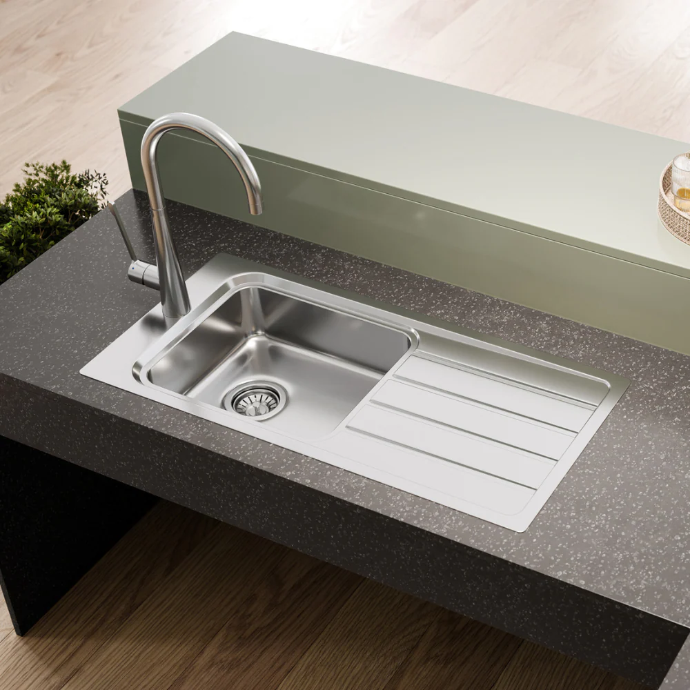 Oliveri Puro Single Bowl Topmount Care Sink with Drainer Stainless Steel - Image 4