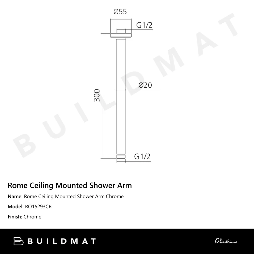 Oliveri Rome Ceiling Mounted Shower Arm Chrome - Image 4