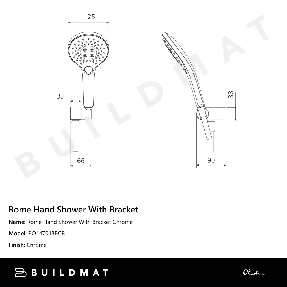 Oliveri Rome Hand Shower With Bracket Chrome - Image 4