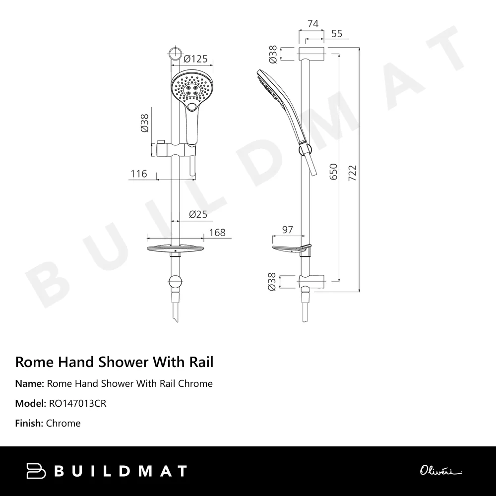 Oliveri Rome Hand Shower With Rail Chrome - Image 4